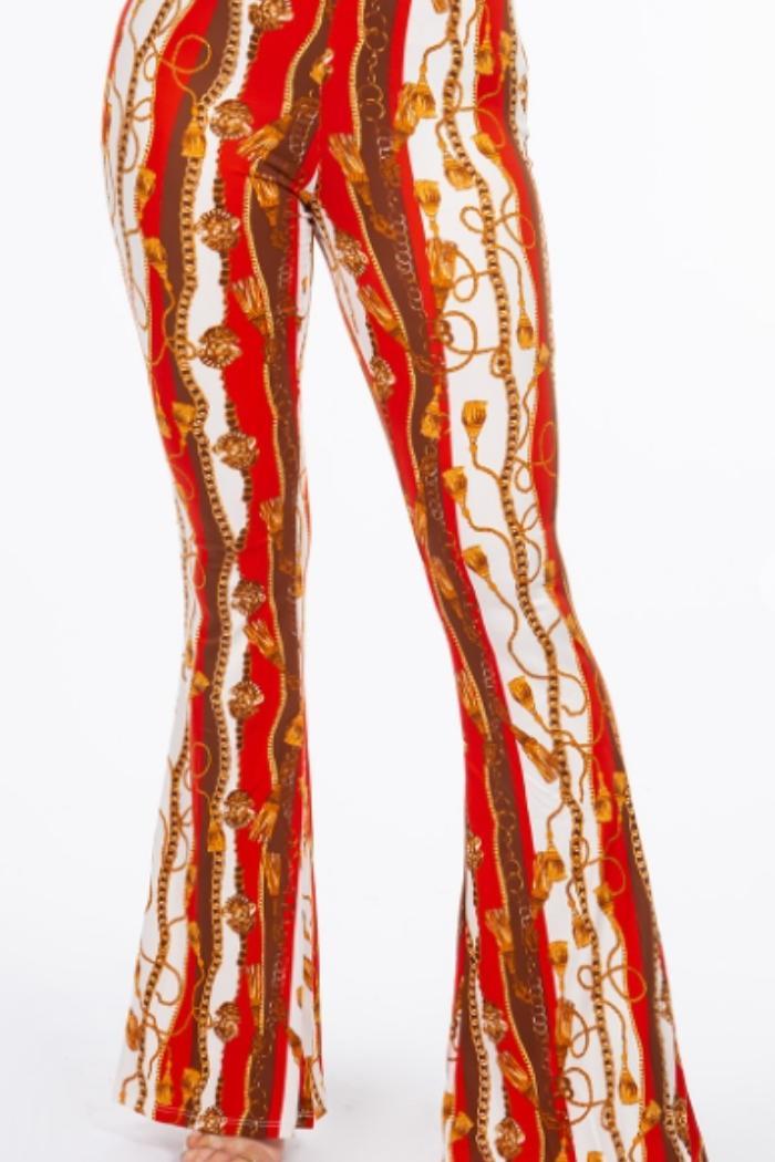 Baroque Chain  Printed Flared Long Pant in Red Print Product Image