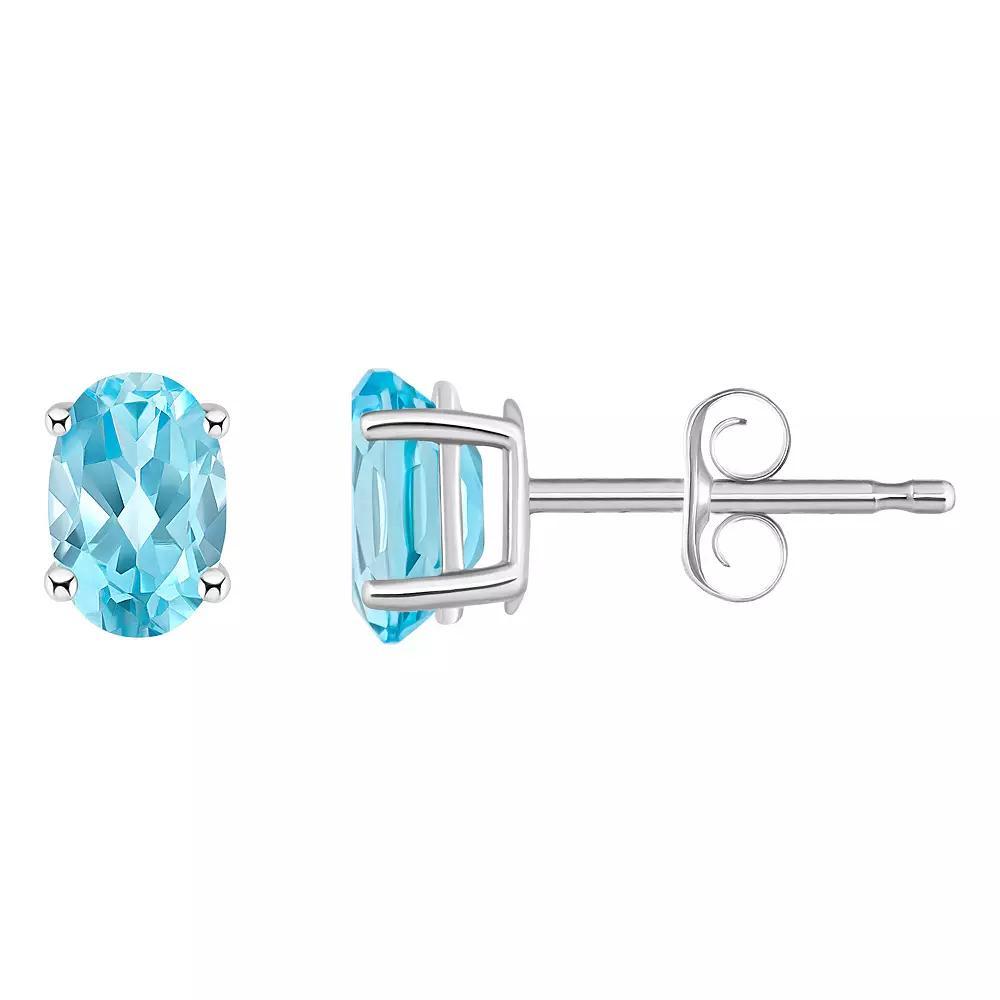 Celebration Gems 14k White Gold Oval Gemstone Stud Earrings, Women's, Blue Topaz Product Image