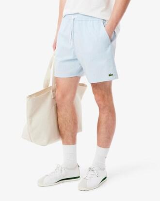 Mid Length Striped Textured Swim Trunks Product Image