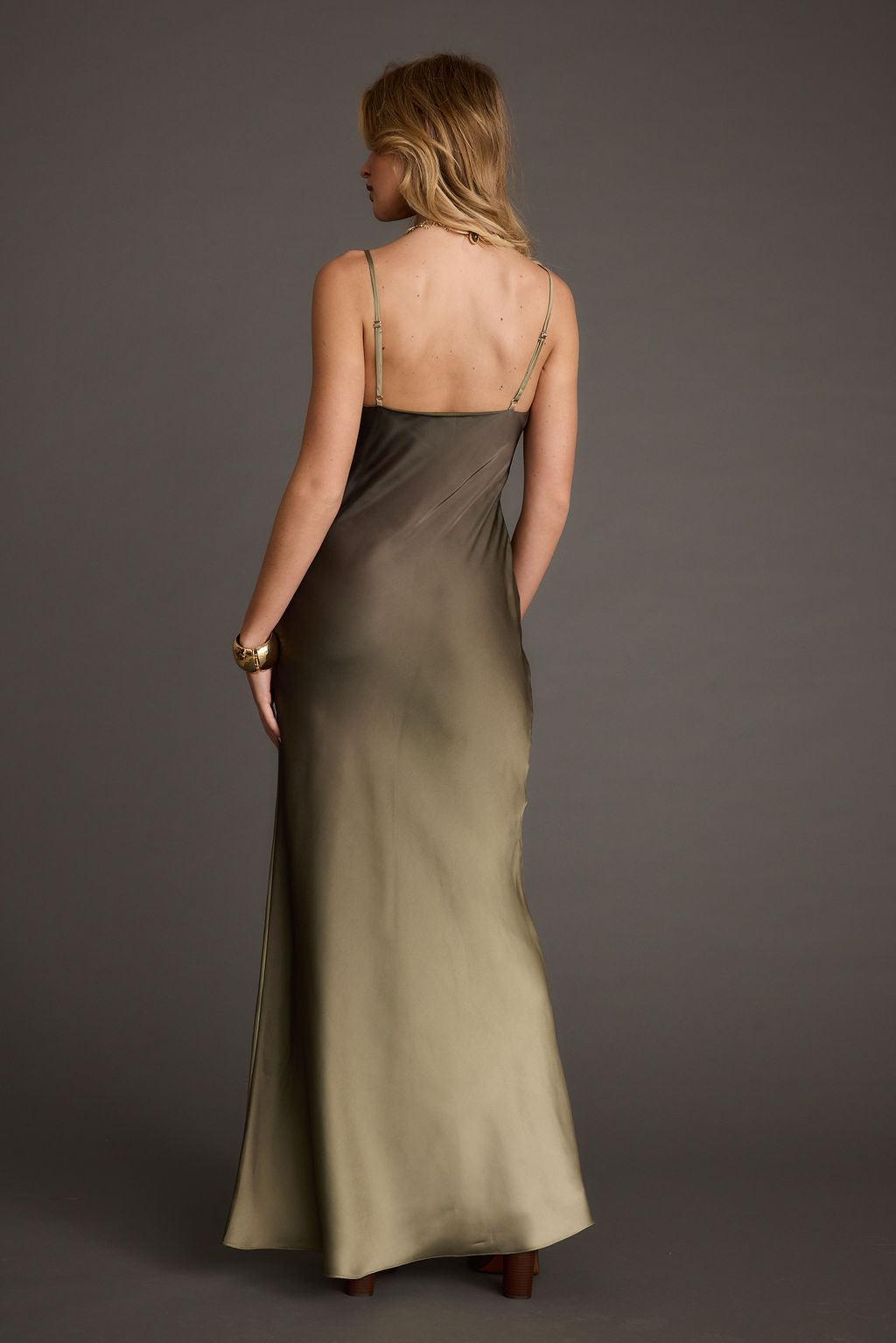 Mirabella Olive Satin Ombre Maxi Dress Product Image