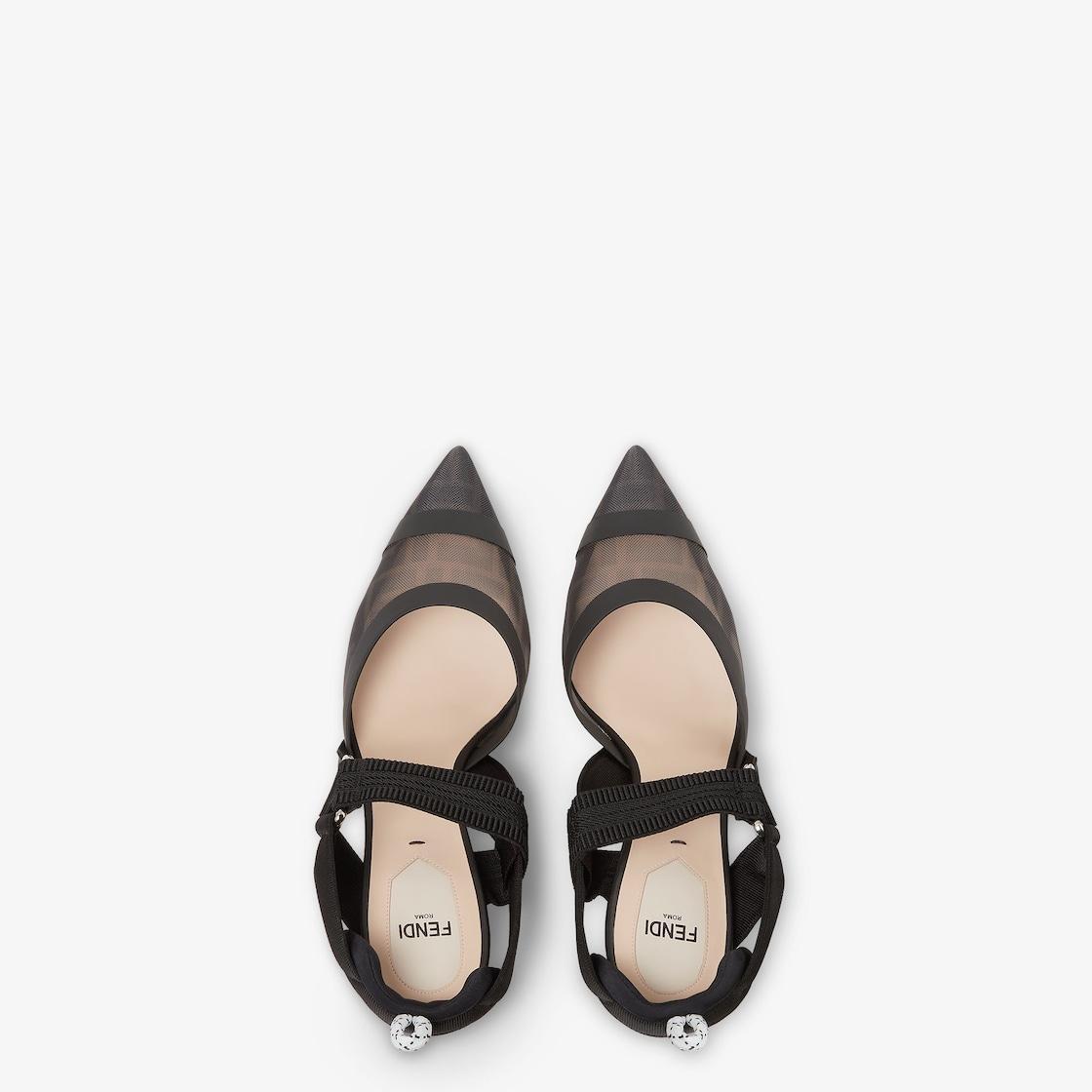 ColibrìBlack leather and mesh, high-heeled slingbacks Product Image