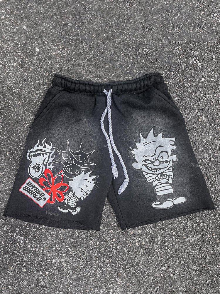 Vintage Street Graphic Drawstring Shorts Product Image