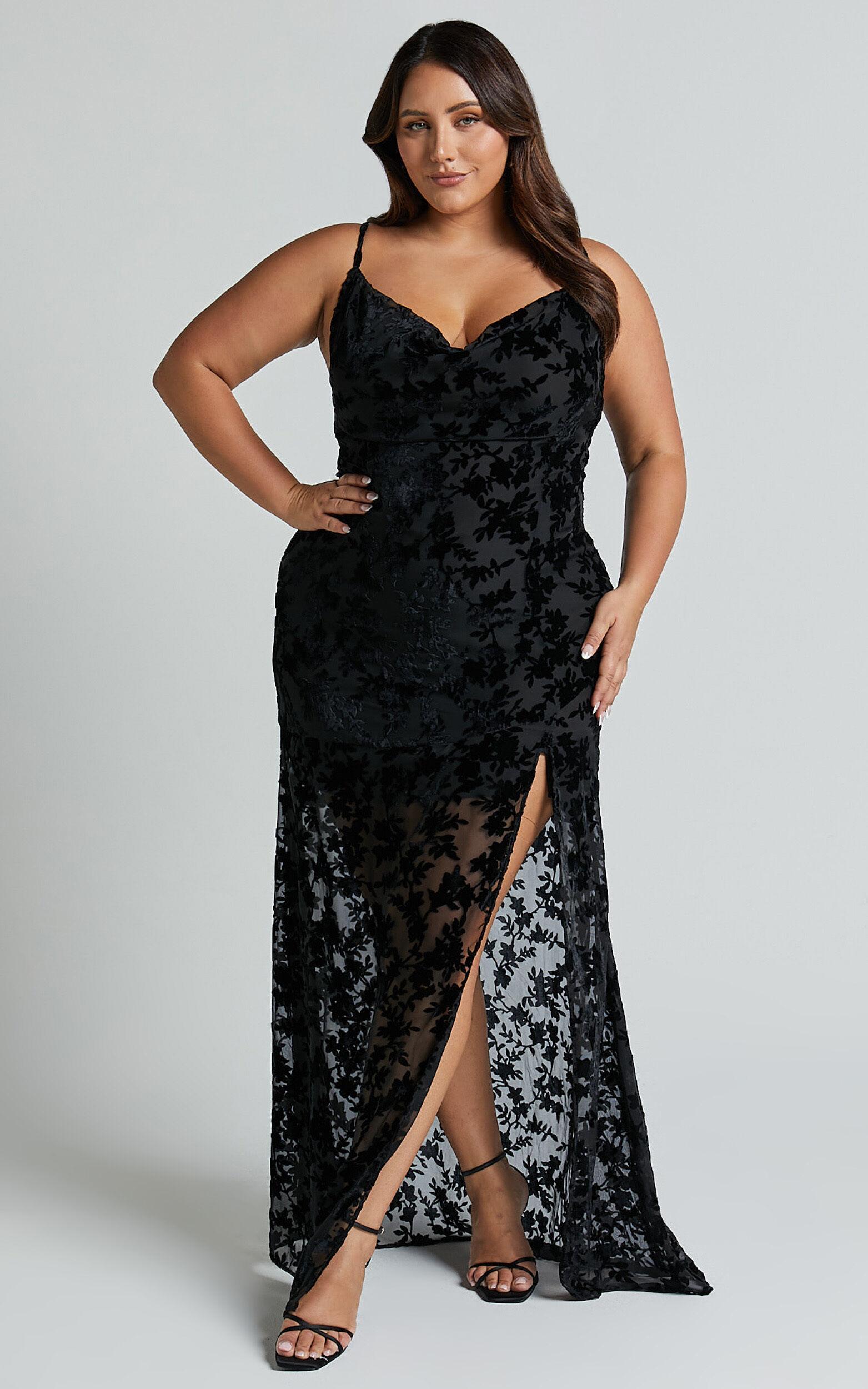 Aletta Maxi Dress - Cowl Cross Back Dress in Ebony Burn Out Floral Product Image