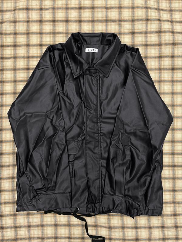 Oversized Black Faux Leather Jacket Product Image