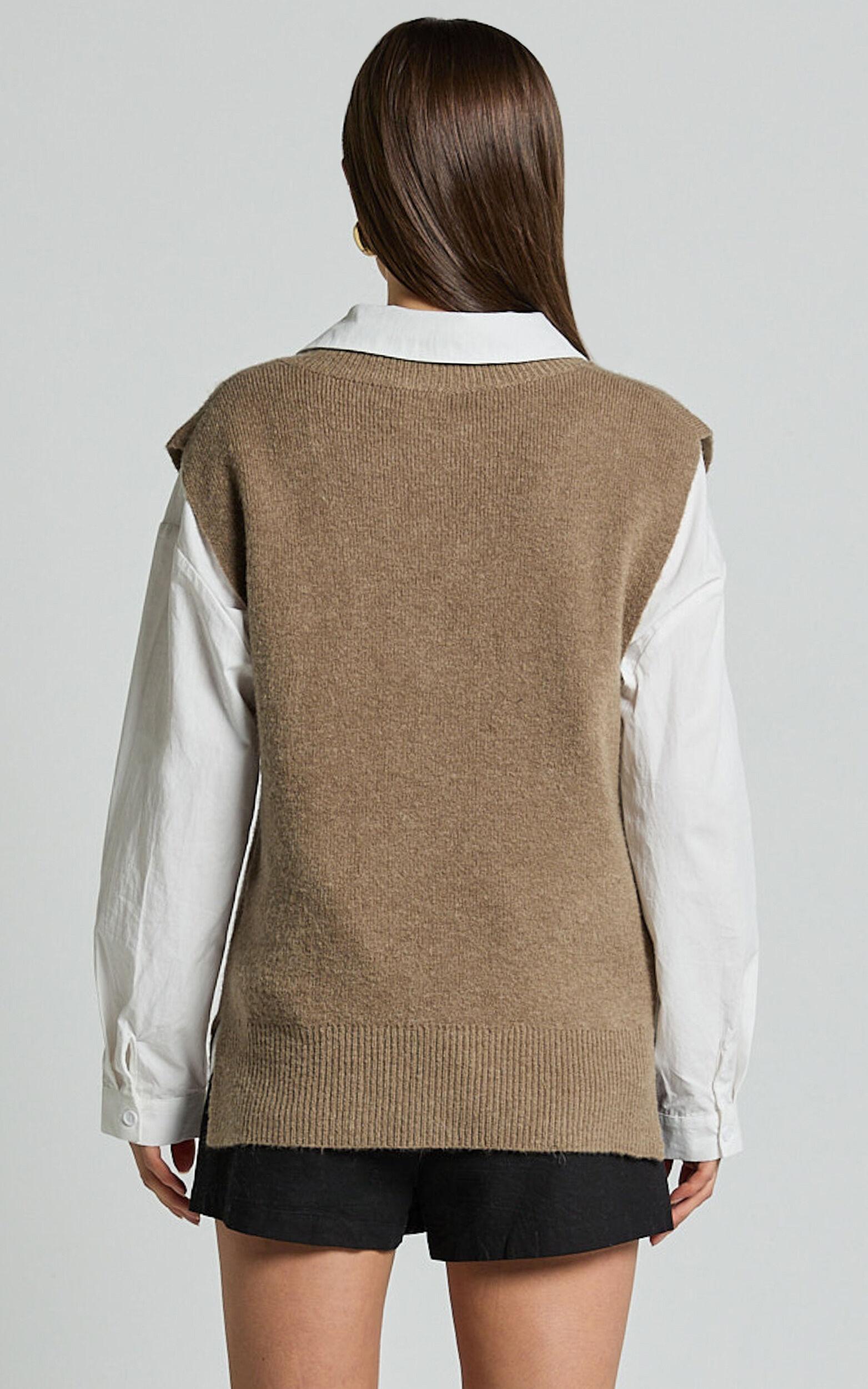 Chenelle Top - Sleeveless Knit Sweater Vest in Biscuit Product Image