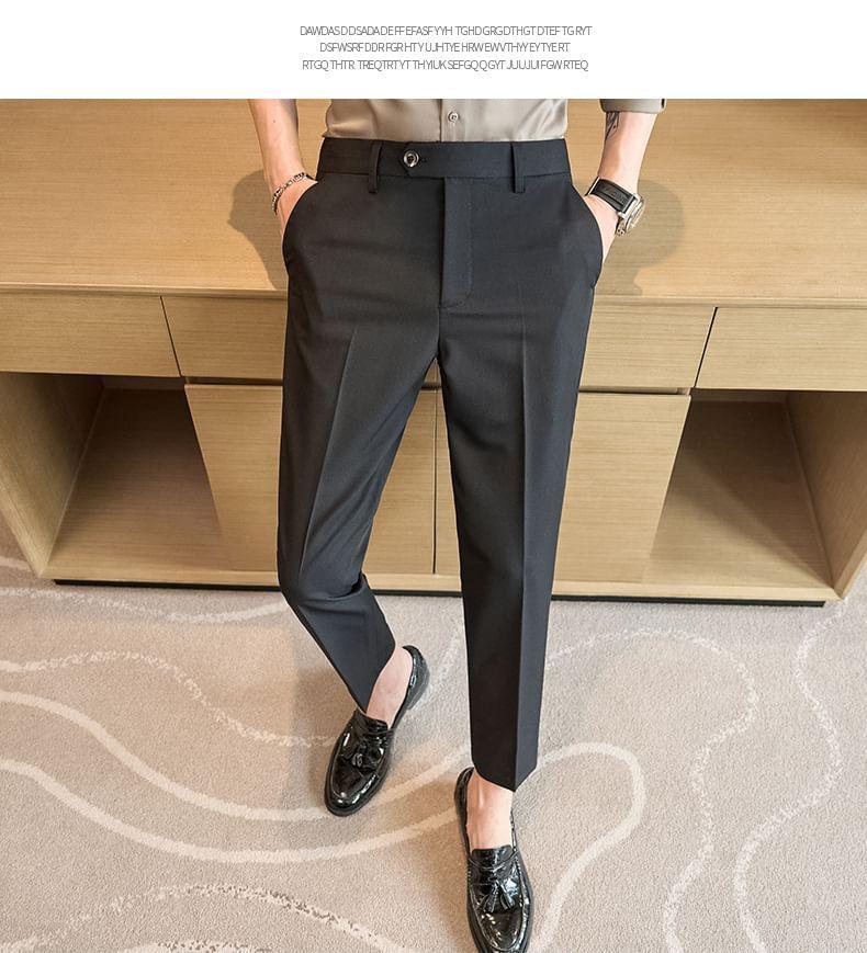 Mid Rise Plain Cropped Tapered Dress Pants Product Image