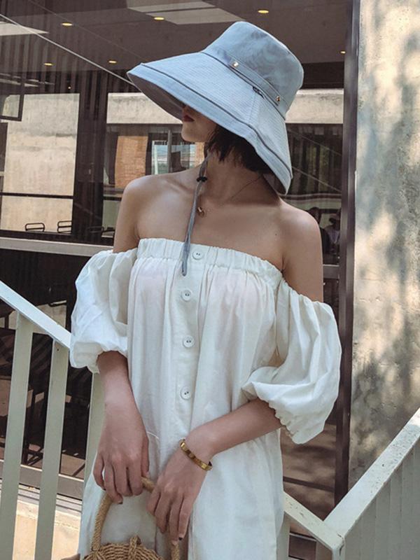 Casual Solid Sun-Protection Large Wide Brim Bucket Hat Product Image