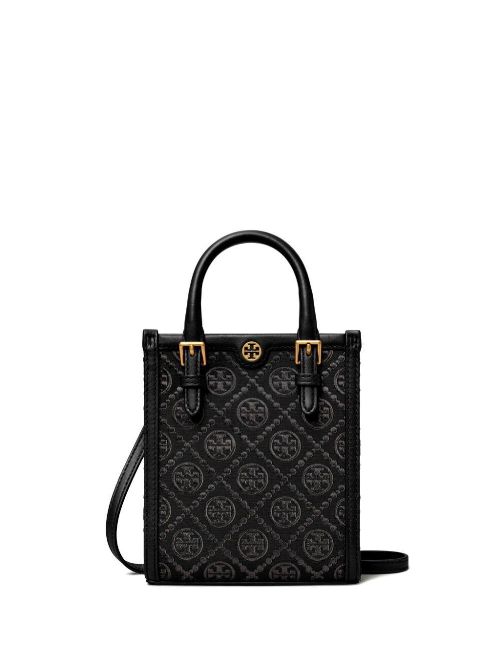 TORY BURCH Mini T Monogram Canvas Tote Bag In Black Product Image