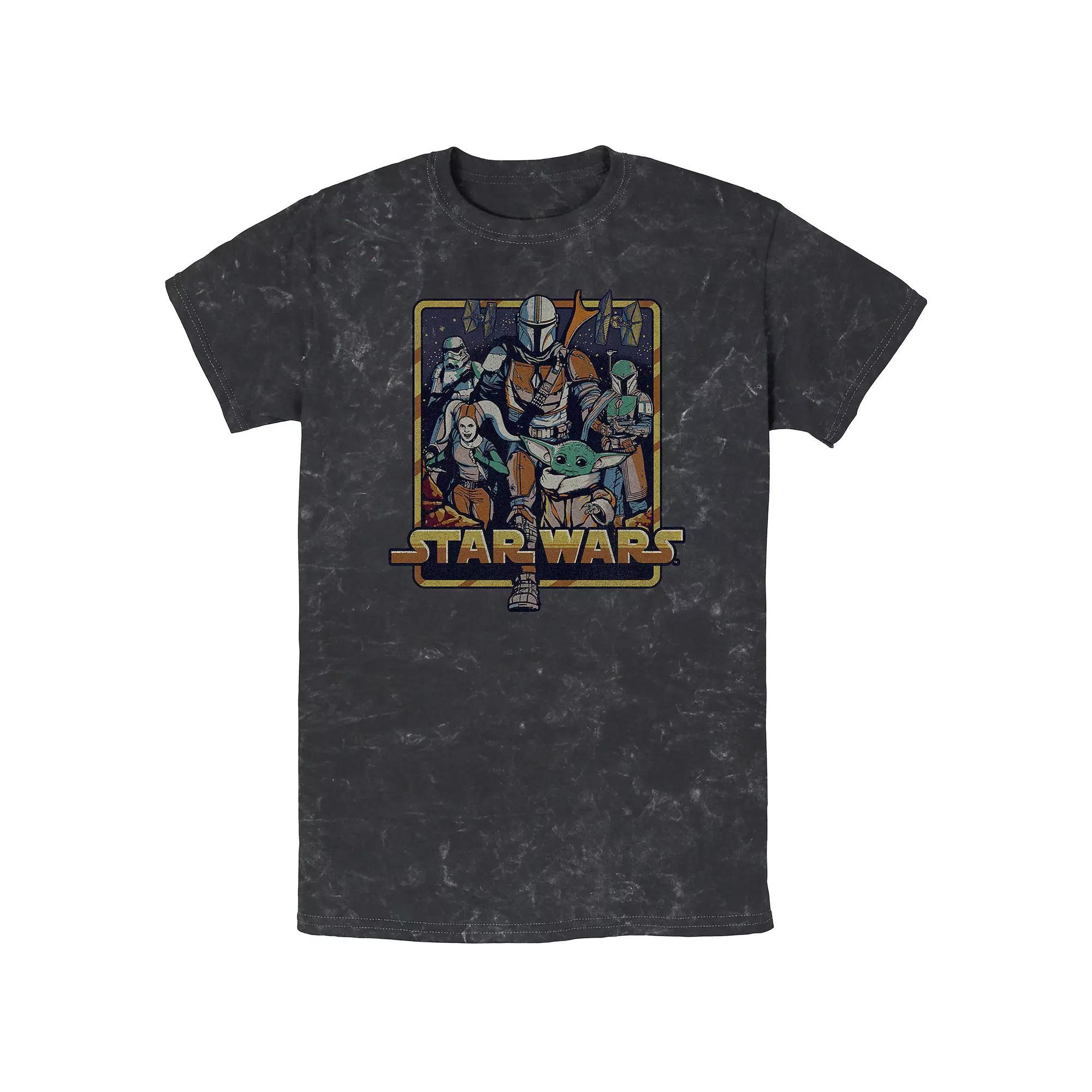 Men's The Mandalorian Mando's Team Group Shot Bombard Wash Graphic Tee, Size: XL, Black Product Image