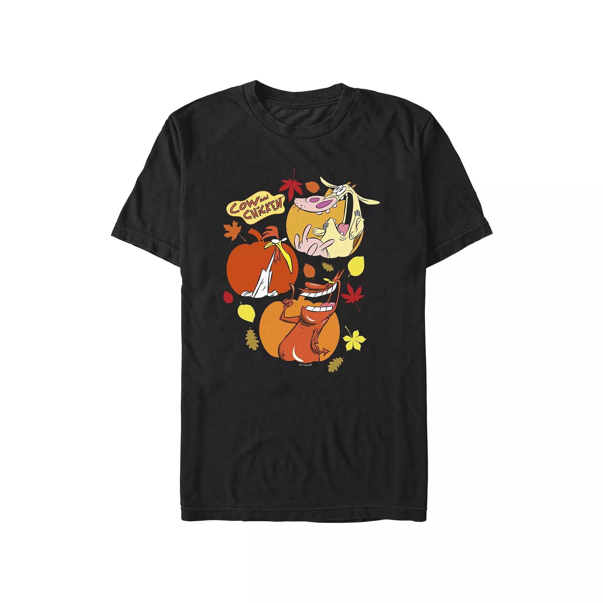 Men's Cow And Chicken Autumn Pumpkins Graphic Tee,  Product Image