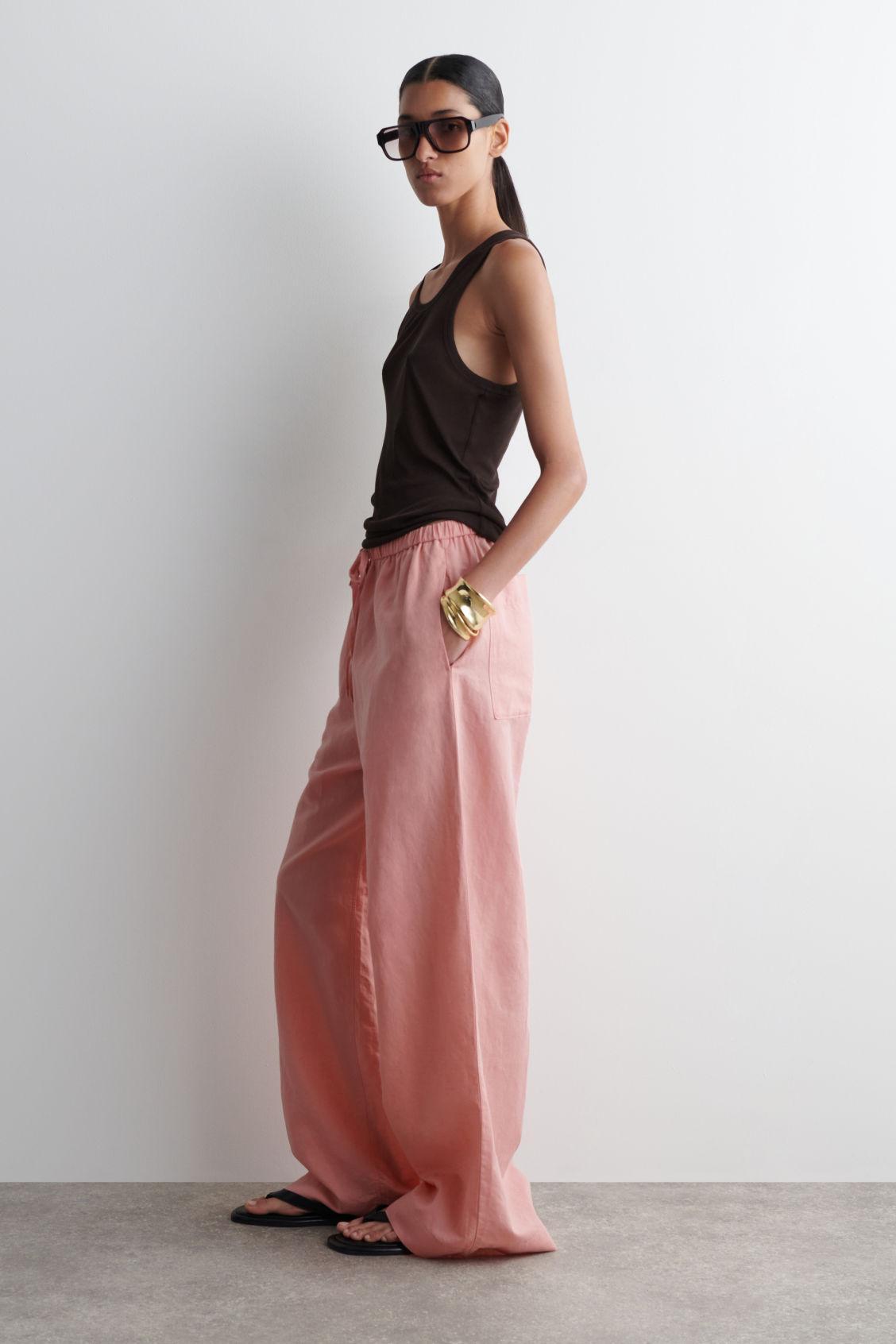 WIDE-LEG LINEN DRAWSTRING PANTS Product Image