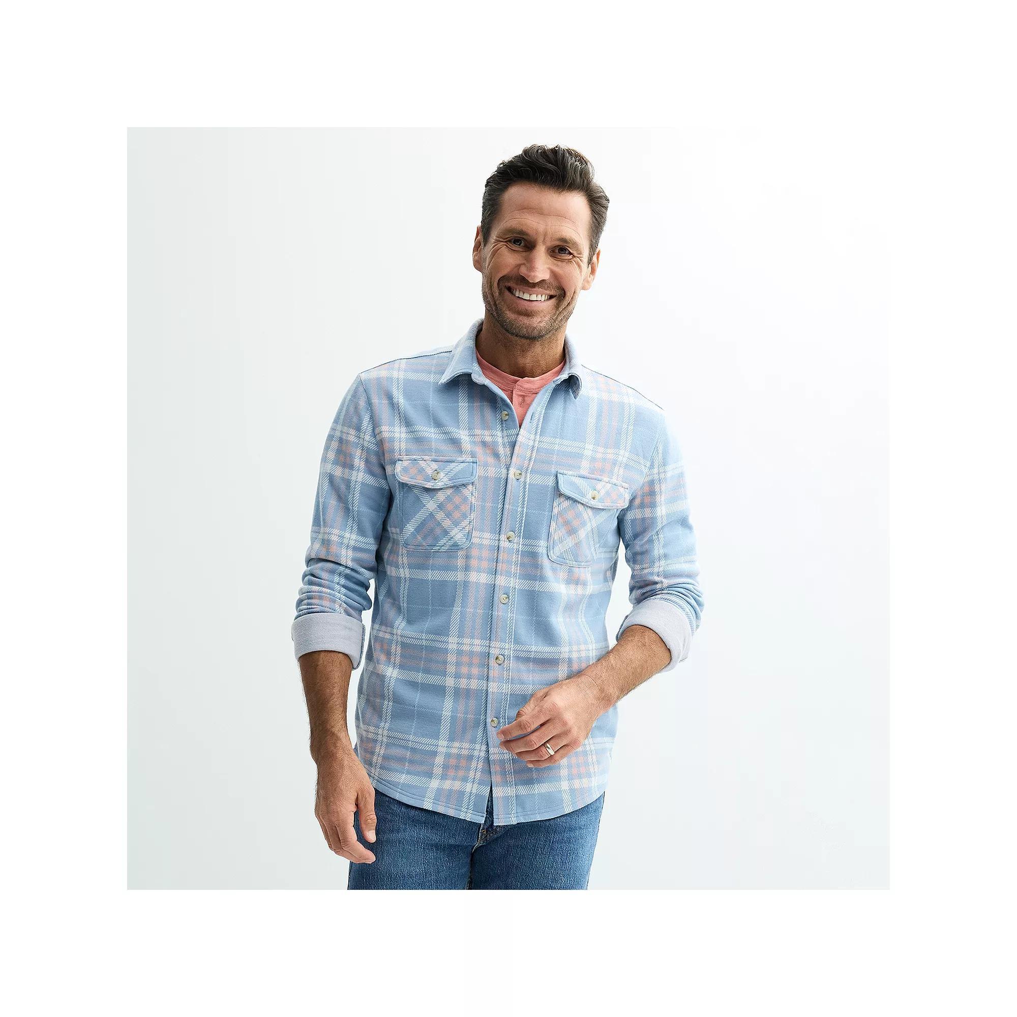 Men's Sonoma Goods For Life® Long Sleeve Supersoft Knit Button-Up Shirt, Size: Large, Light Blue Plaid Product Image