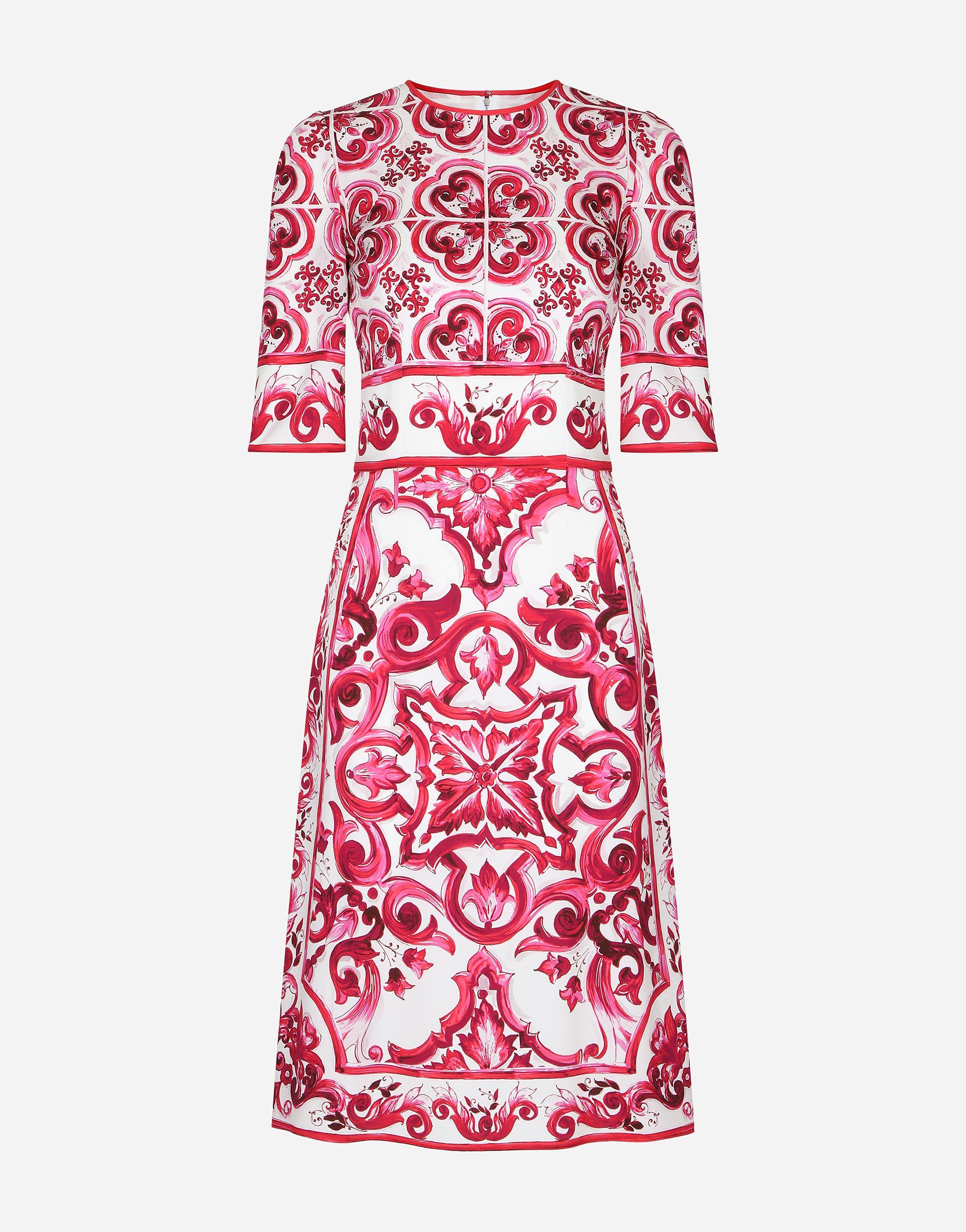 DOLCE & GABBANA Majolica-print Midi Dress In Red Product Image