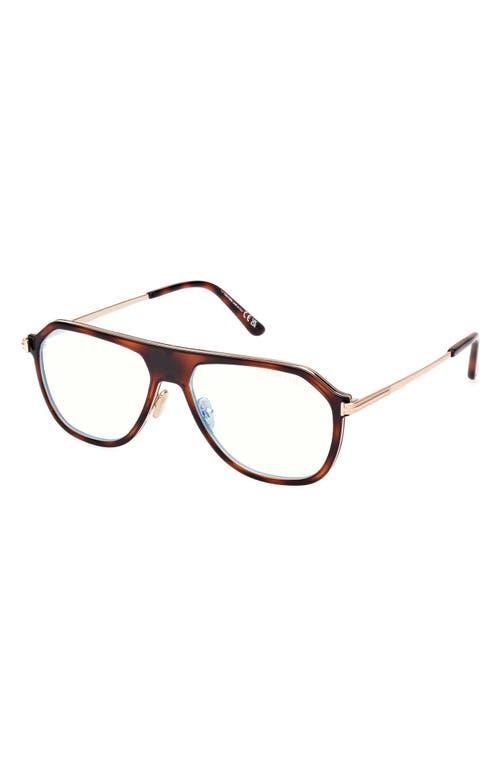 TOM FORD 56mm Pilot Blue Light Blocking Optical Glasses In Brown Product Image