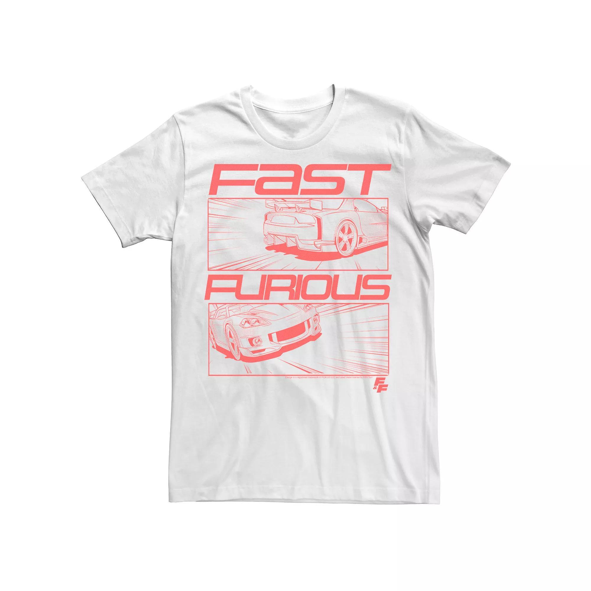 Men's Fast & Furious Cars Racing Action Panel Graphic Tee, Size: Medium, White Product Image