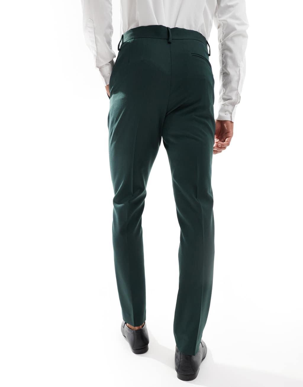 ASOS DESIGN skinny suit pants in dark green herringbone Product Image