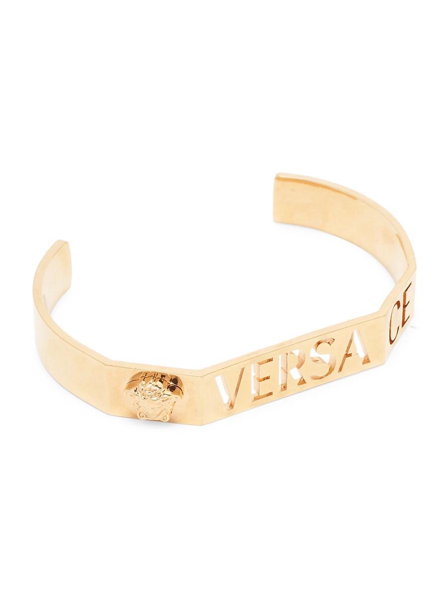 Mens Cut-Out Logo Goldtone Cuff Bracelet Product Image