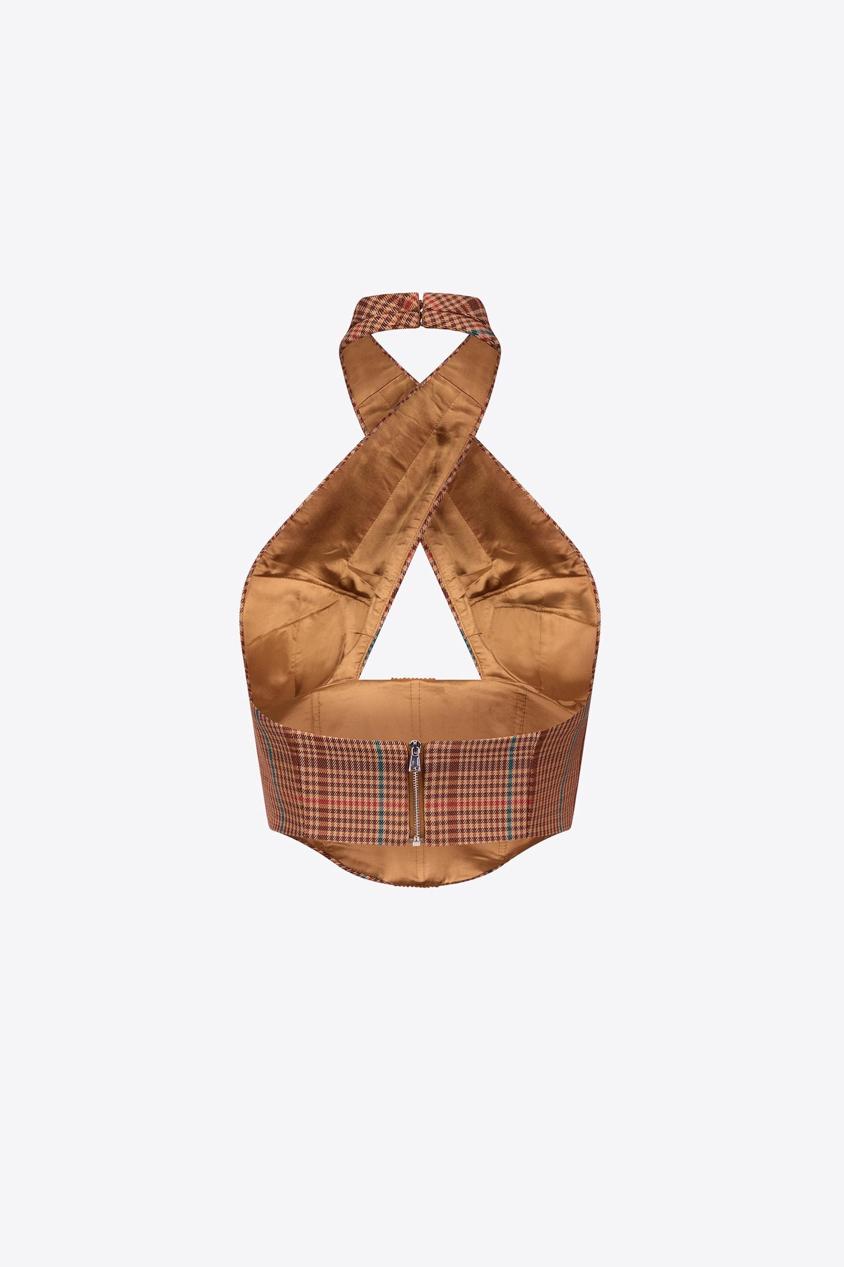 Crystal Button Checked Halter Top Product Image