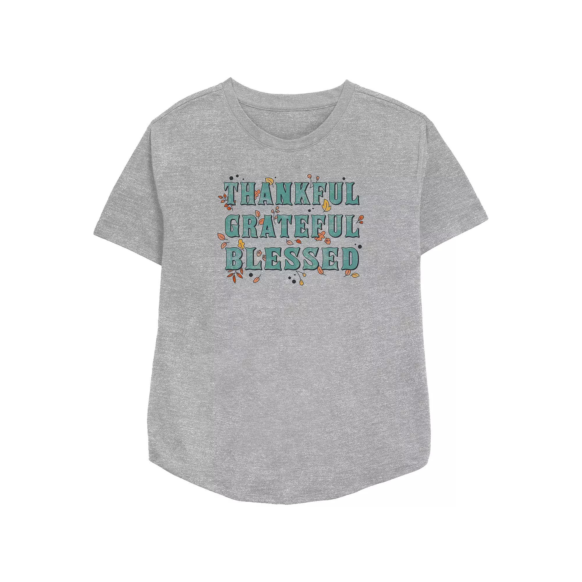 Women's Thankful Grateful Blessed Relaxed Fit Graphic Tee, Size: Medium, Athletic Grey Product Image