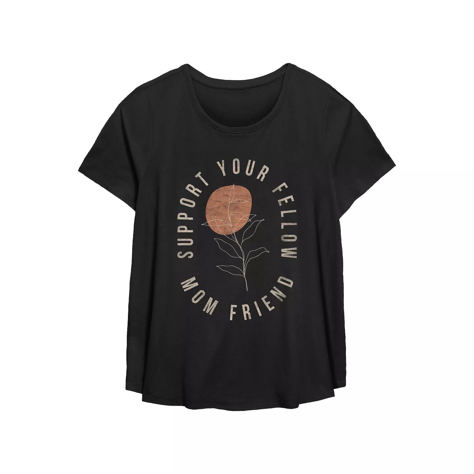 Women's Plus Size Scary Mom Scoop Hem Flowy Graphic Tee, Size: 1XL, Black Product Image