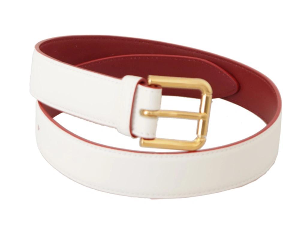 DOLCE & GABBANA White Calf Leather Two-toned Gold Metal Buckle Belt Product Image