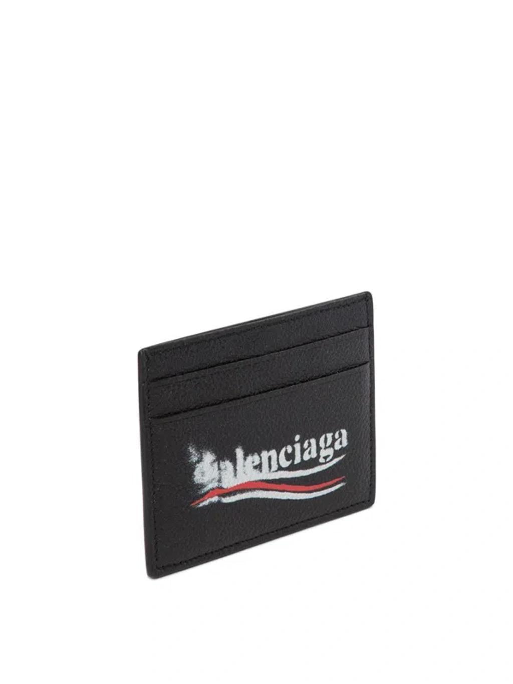 BALENCIAGA Cash Leather Card Holder In Black Product Image