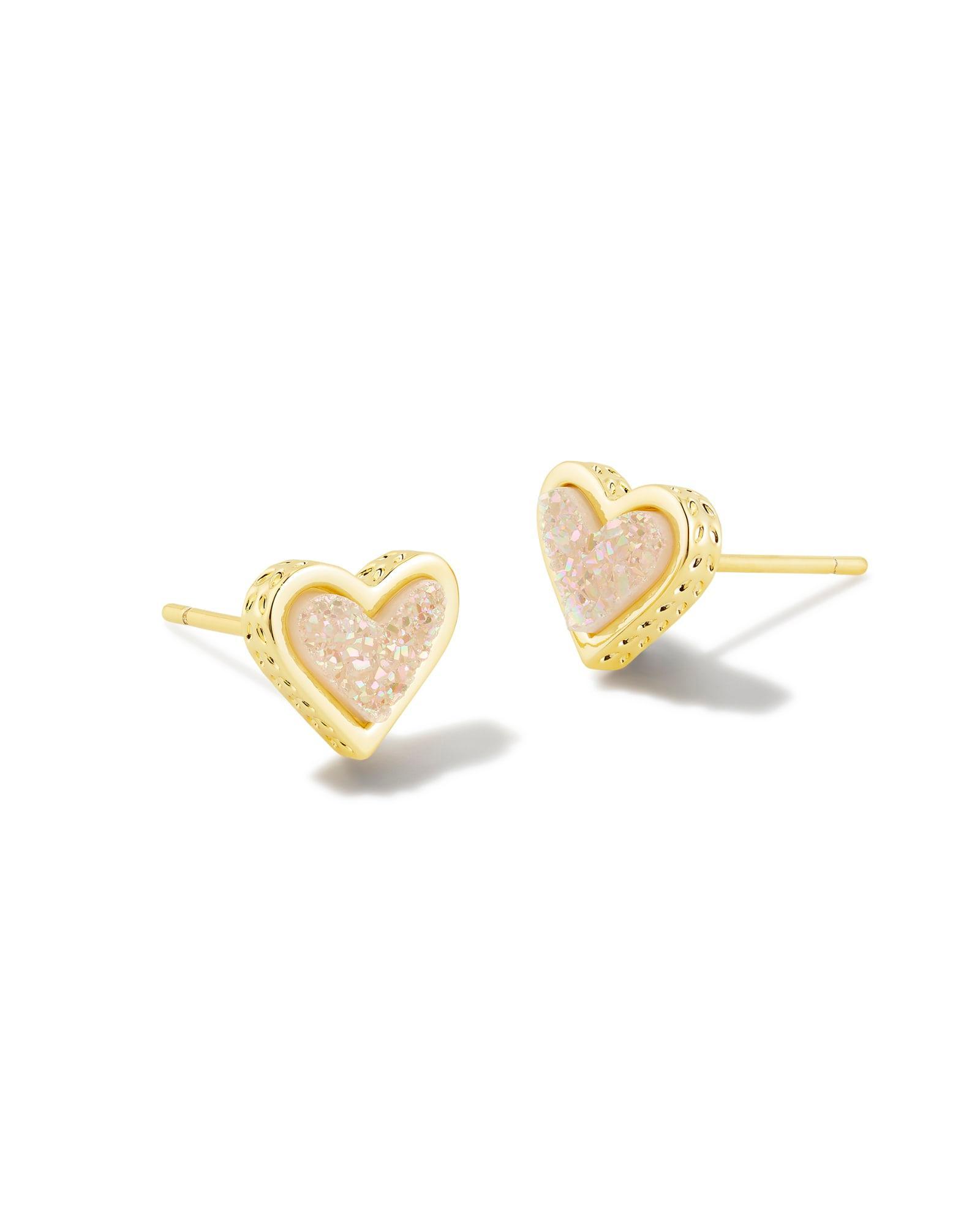 Kendra Scott Framed Ari Heart Gold Drusy Stud Earrings Product Image