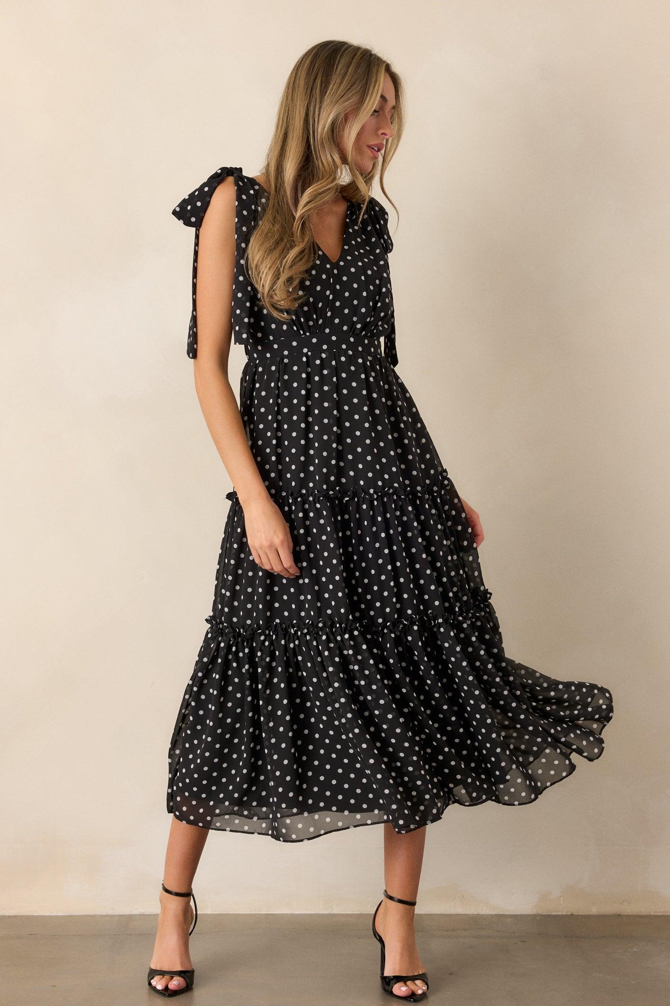 Savor The Moment Black Polka Dot Maxi Dress Product Image