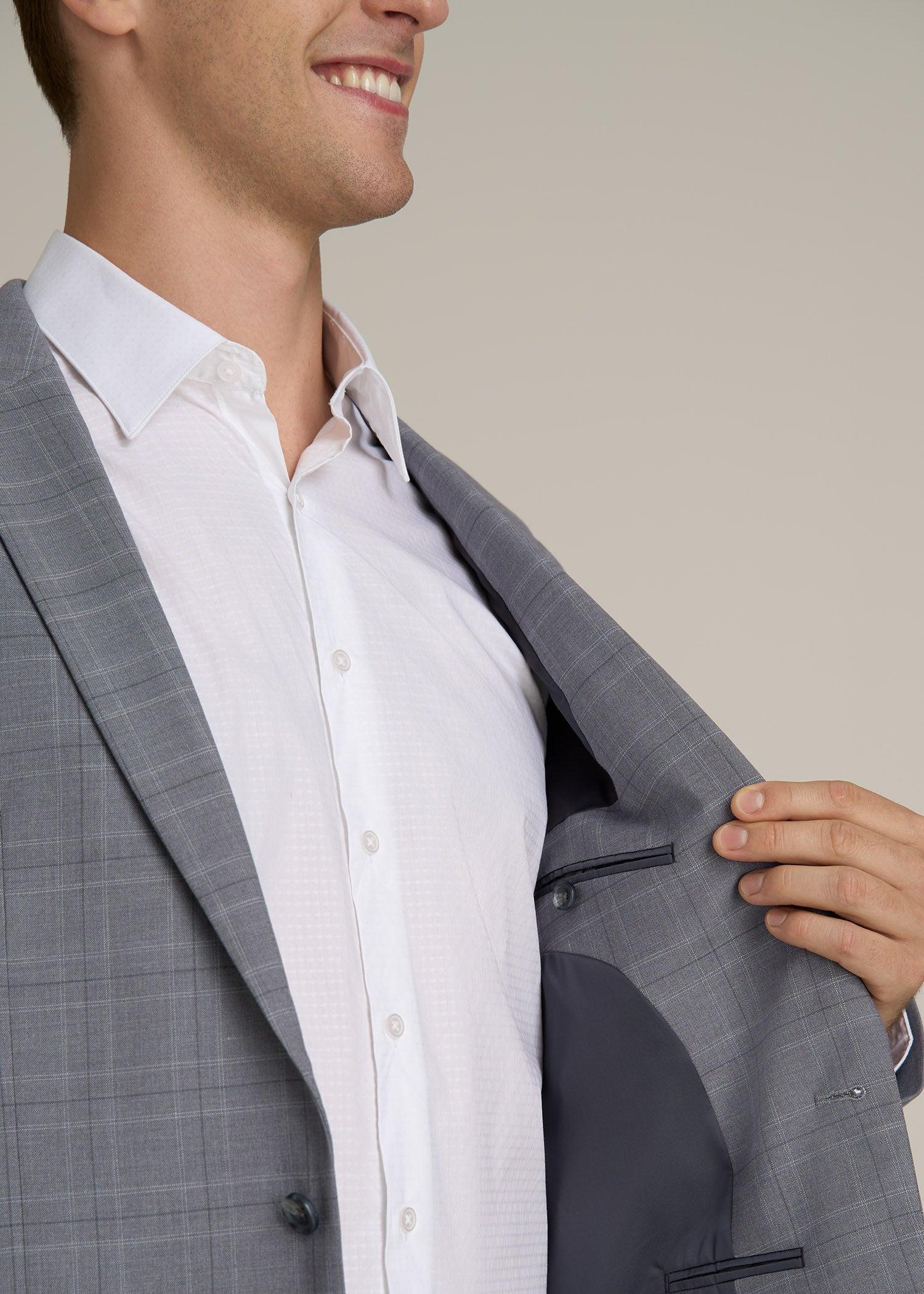 Suit Jacket for Tall Men in Light Grey Plaid Male Product Image