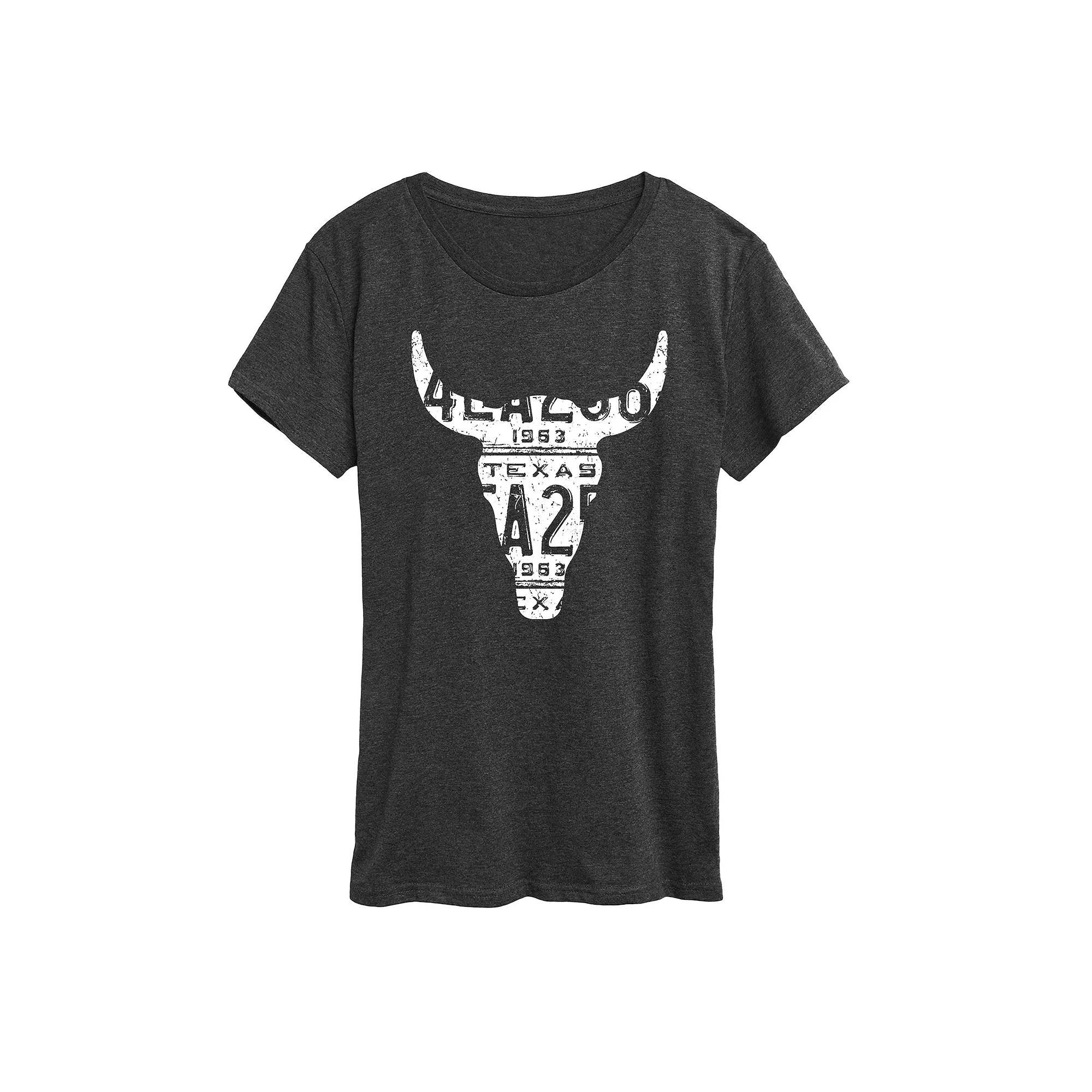 Women's Texas License Plate Steer Graphic Tee,  Product Image