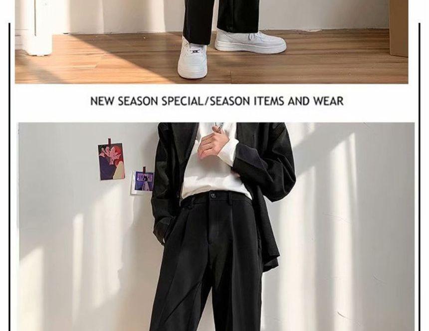 Mid Rise Plain Straight Leg Dress Pants Product Image