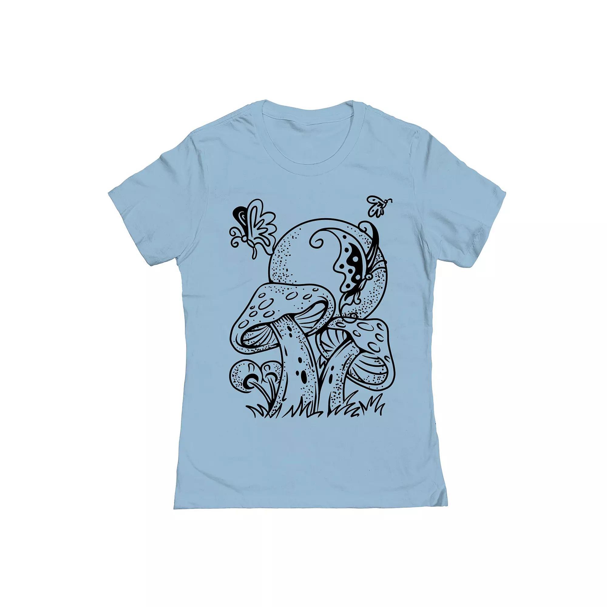 Junior's Butterfly Shrooms Womens Graphic Tee, Girl's, Size: Medium, Powder Blue Product Image