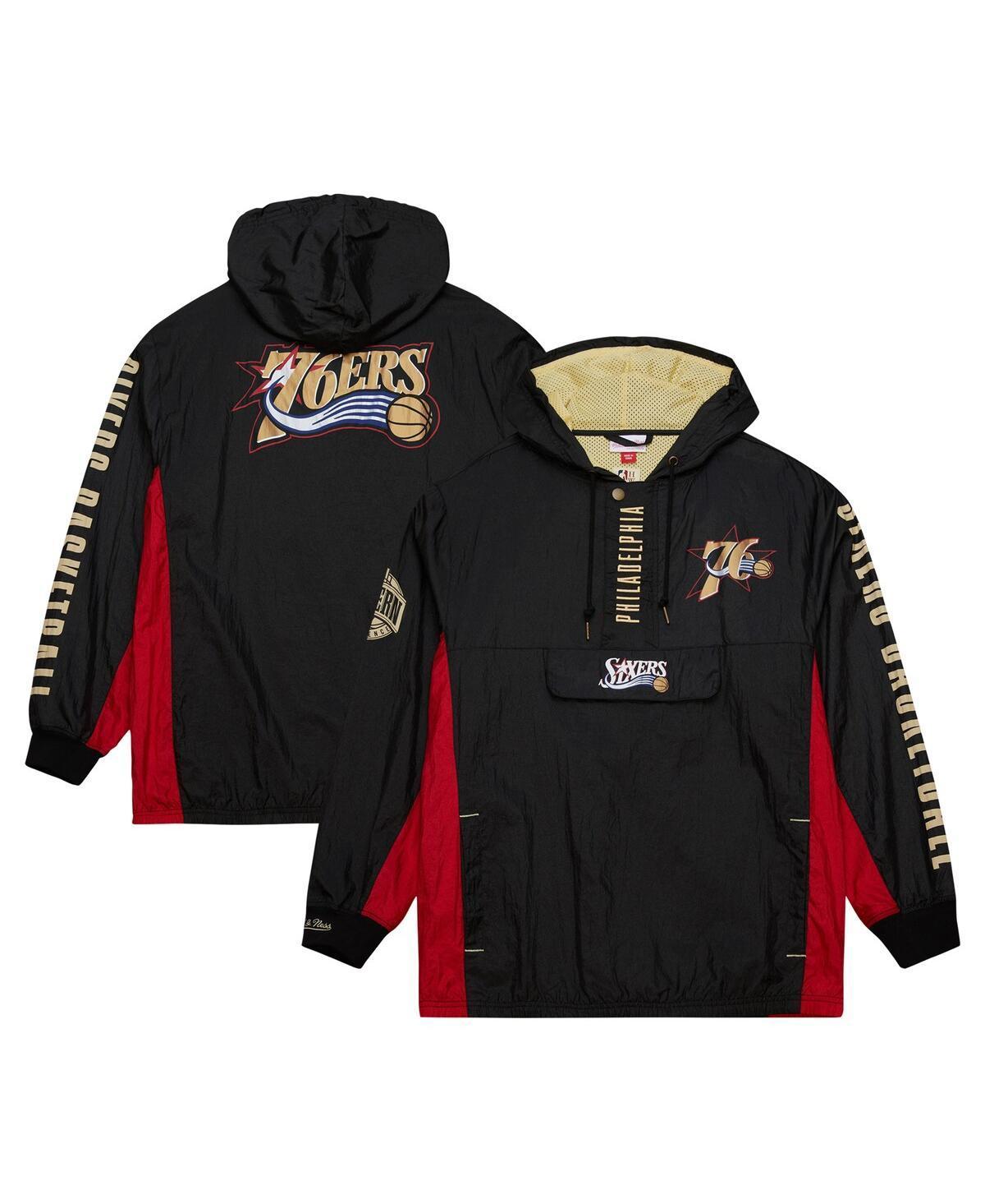 Men's Mitchell & Ness Black Philadelphia 76ers Big & Tall Hardwood Classics Team OG 2.0 Anorak Hoodie Quarter-Zip Windbreaker Jacket, Size: 3XLT, 76r Black Product Image