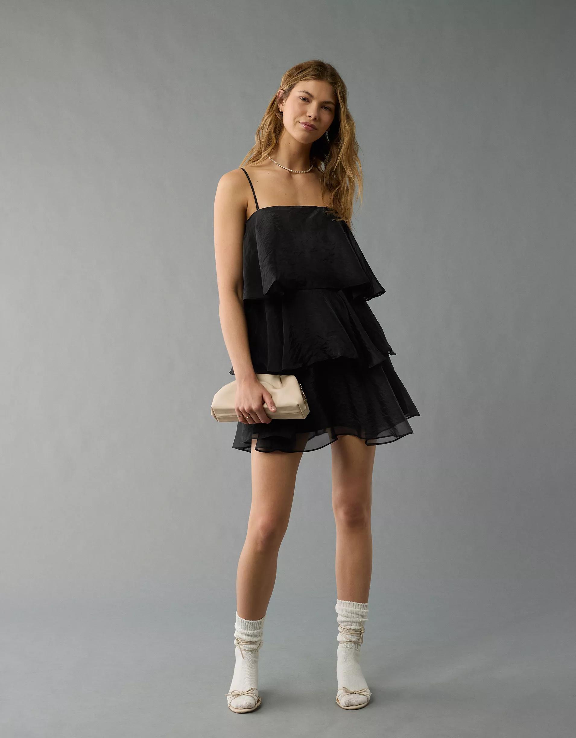 AE Strapless Ruffle Tiered Mini Dress Product Image