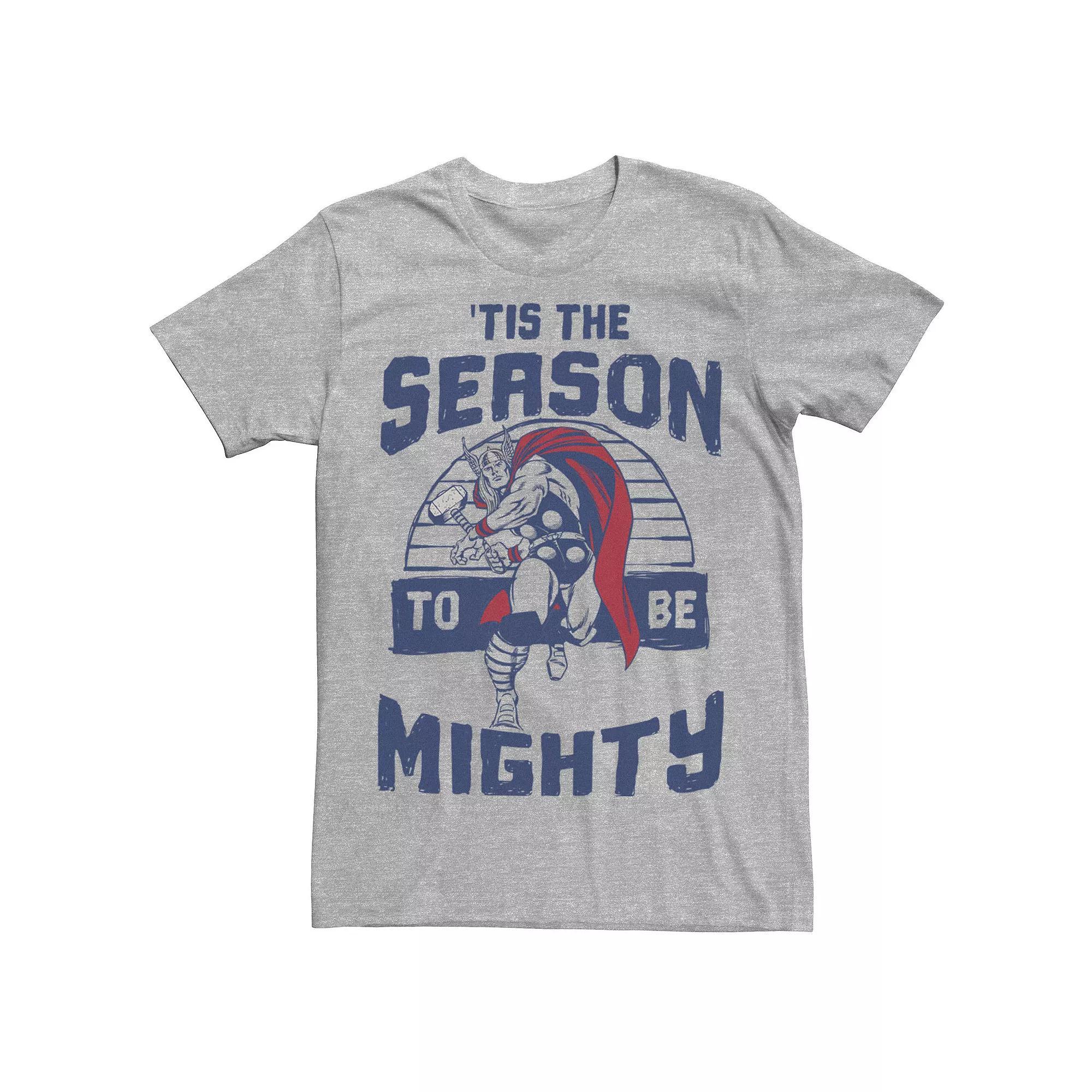 Men's Marvel Thor 'Tis The Season To Be Mighty Christmas Graphic Tee, Size: Medium, Athletic Grey Product Image