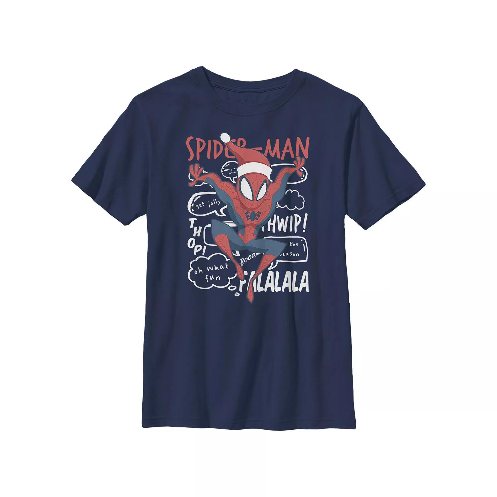 Boys 8-20 Husky Marvel Spider-Man Wearing Santa Hat Crewneck Graphic Tee, Boy's,  Product Image
