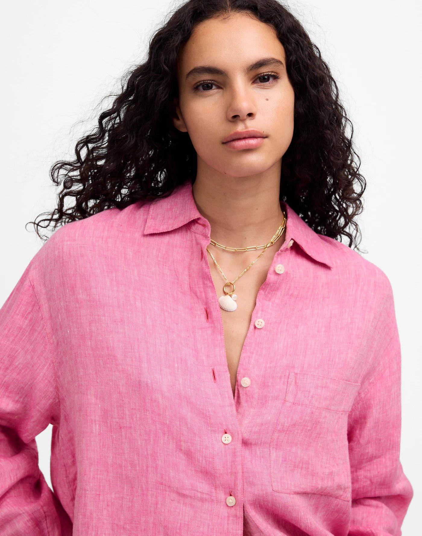 Linen Oversized Button-Up Shirt Product Image