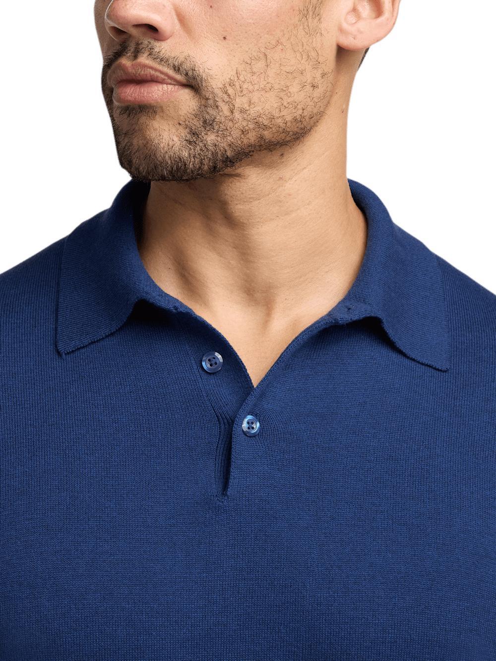 Supima Cotton Three Button Polo - Dark Blue Product Image