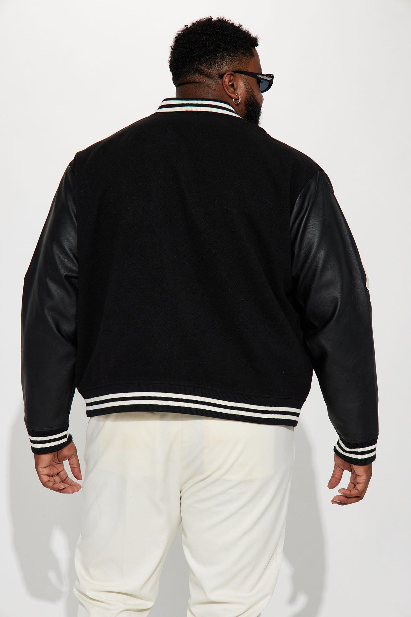 Bone Applique Varsity Bomber Jacket - Black Product Image