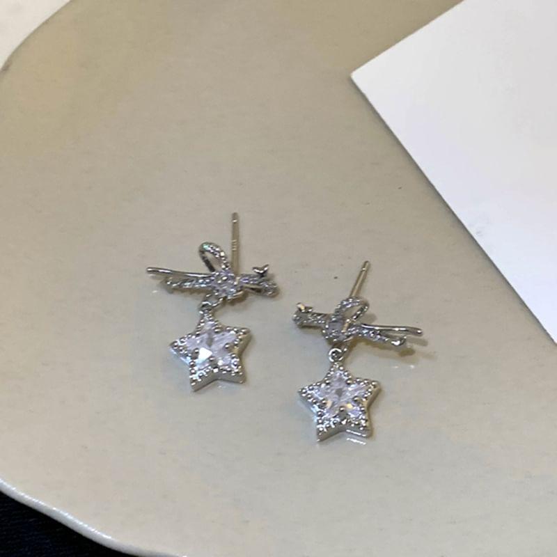 Bow Rhinestone Star Drop Earrings Product Image