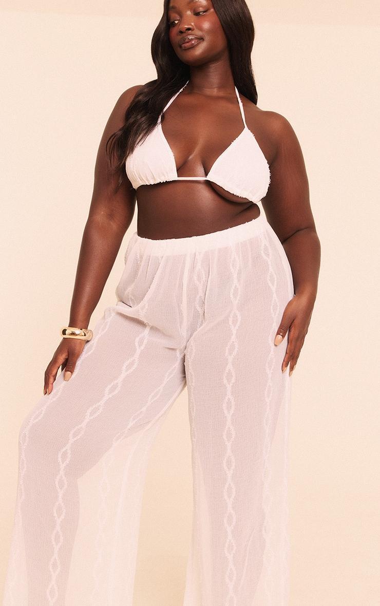Plus White Textured Chiffon Triangle Beach Top And Pant Set Product Image