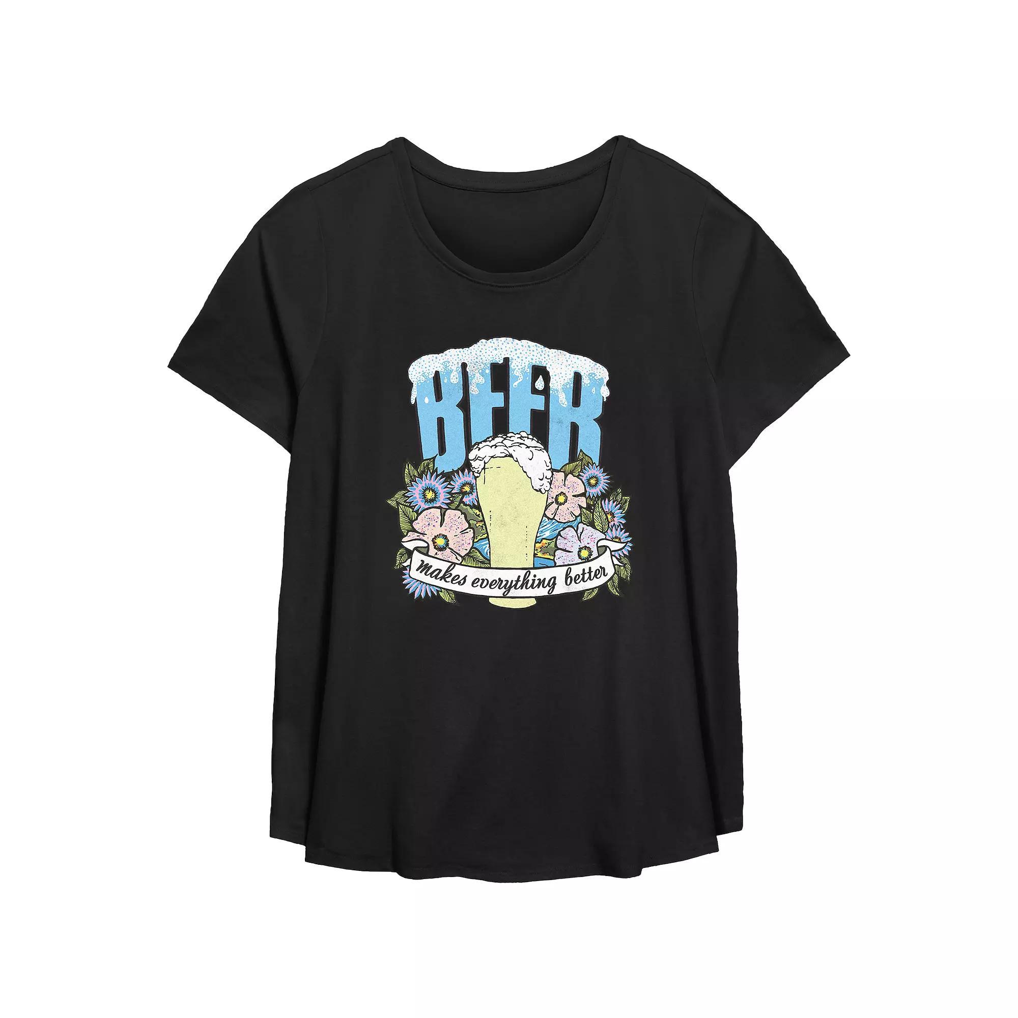 Plus Size Beer Makes Everything Better Scoop Hem Flow Graphic Tee, Women's, Size: 2XL, Grey Gray Product Image