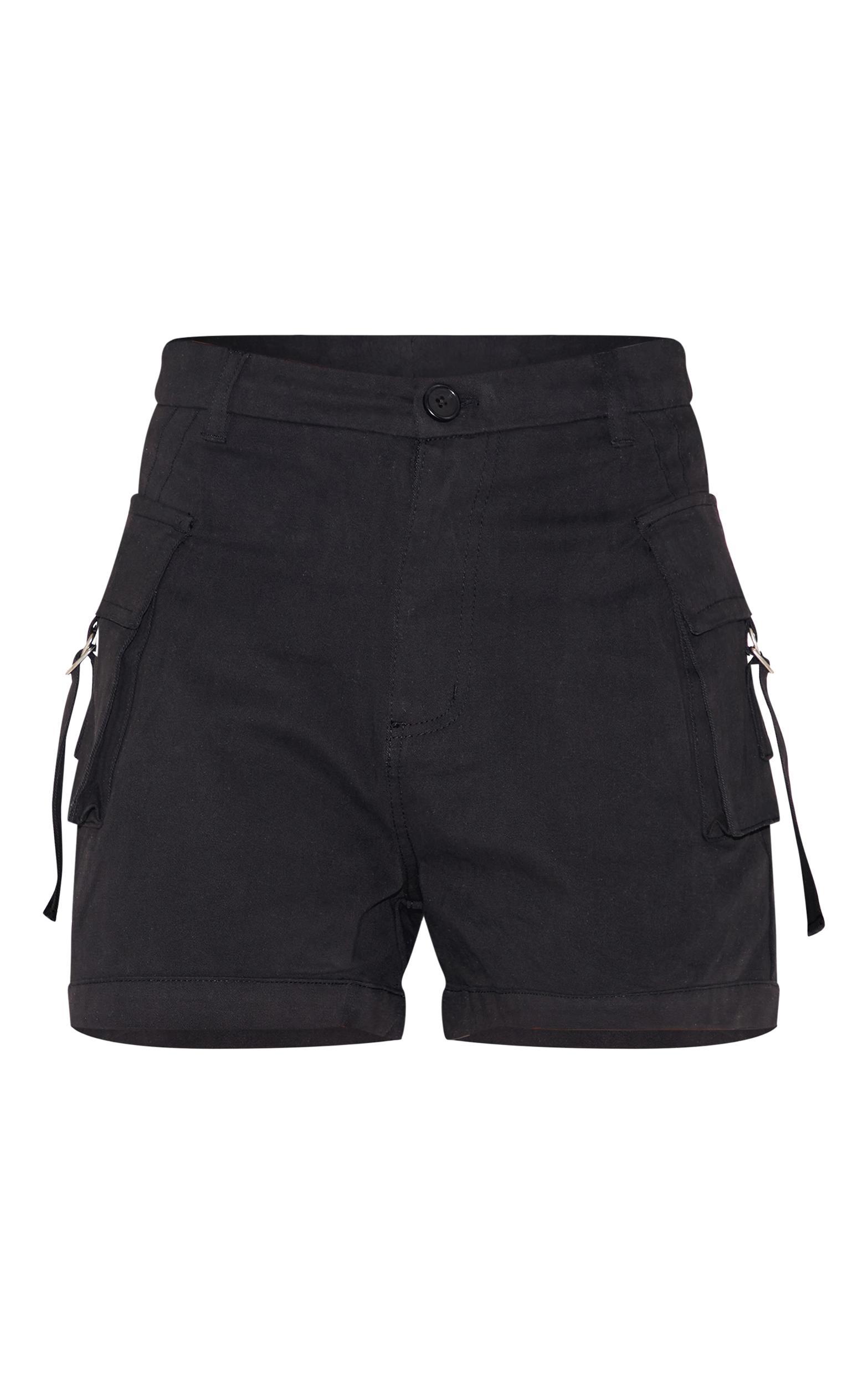 Black Woven Twill Pocket Detail Cargo Shorts Product Image