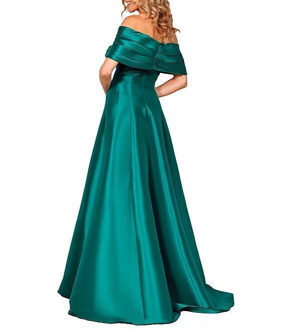 Terani Couture Pleated Off-the-Shoulder A-Line Gown Product Image