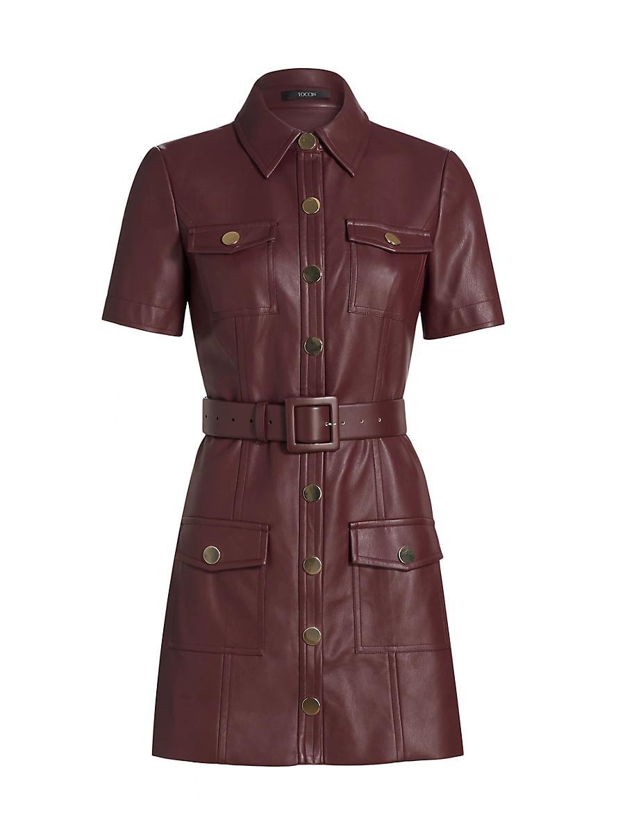 Womens Lydia Faux Leather Belted Minidress Product Image