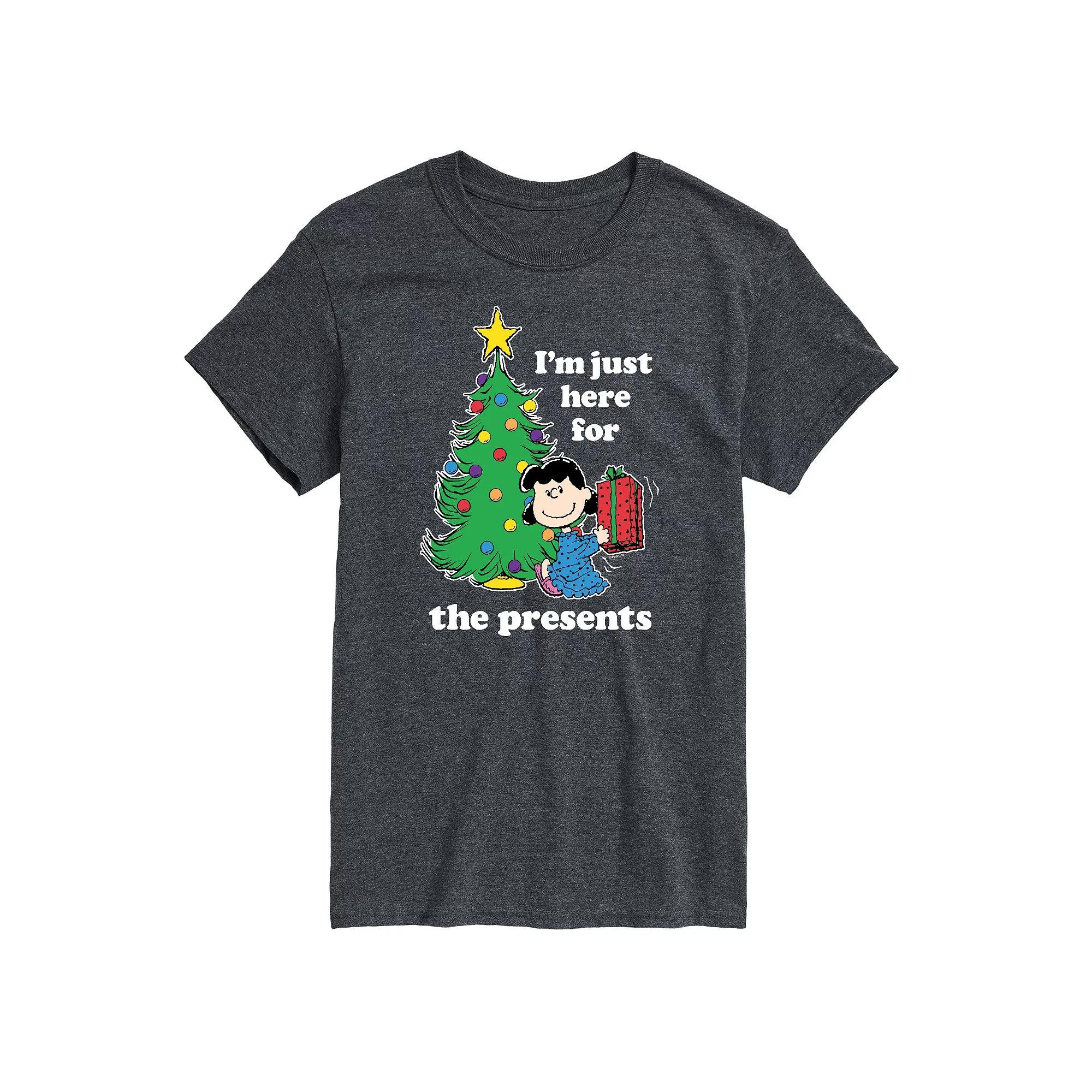 Men's Peanuts Lucy Here For Presents Tee, Size: XS, Gray Product Image