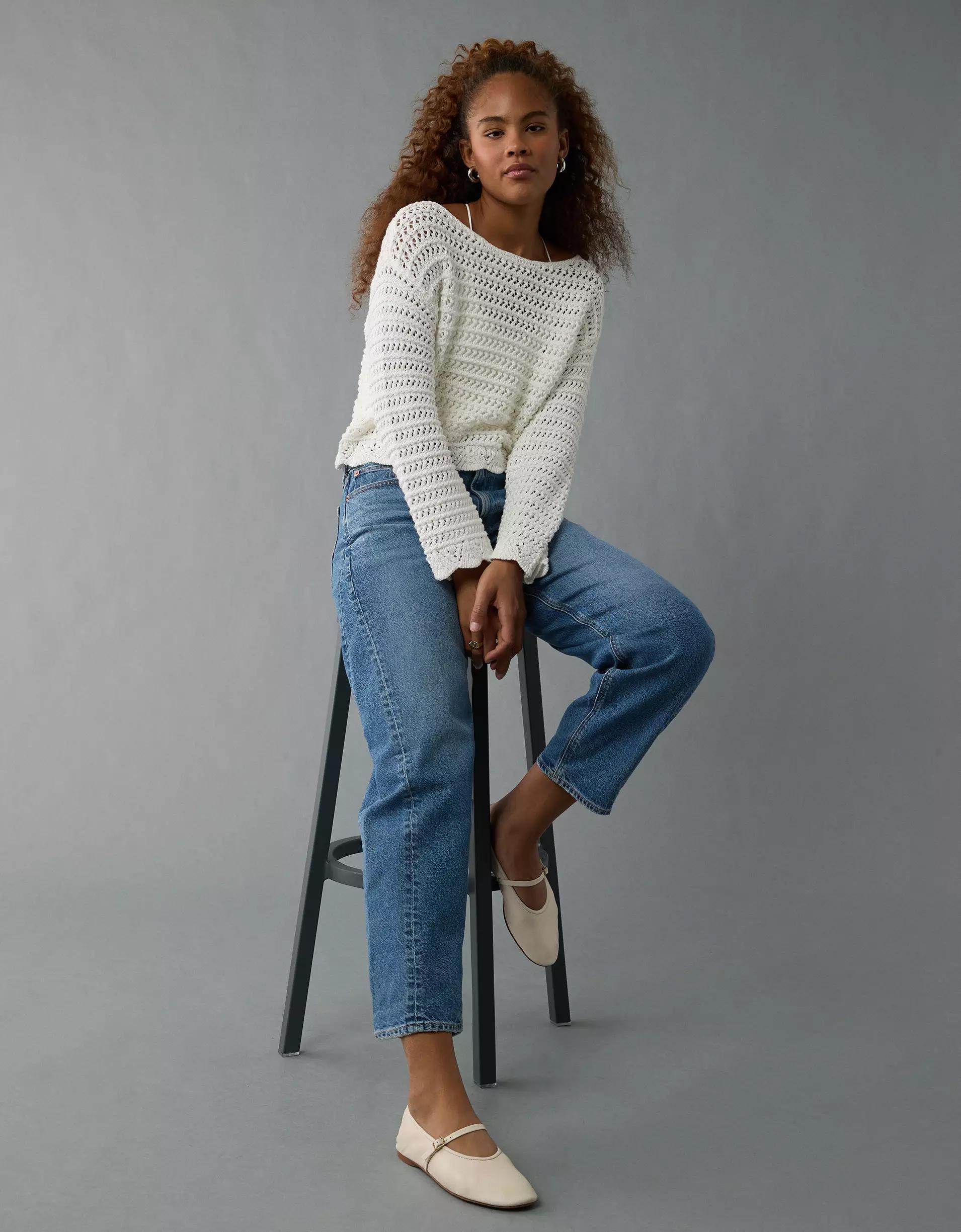 AE Ballet Neck Open Knit Sweater Product Image