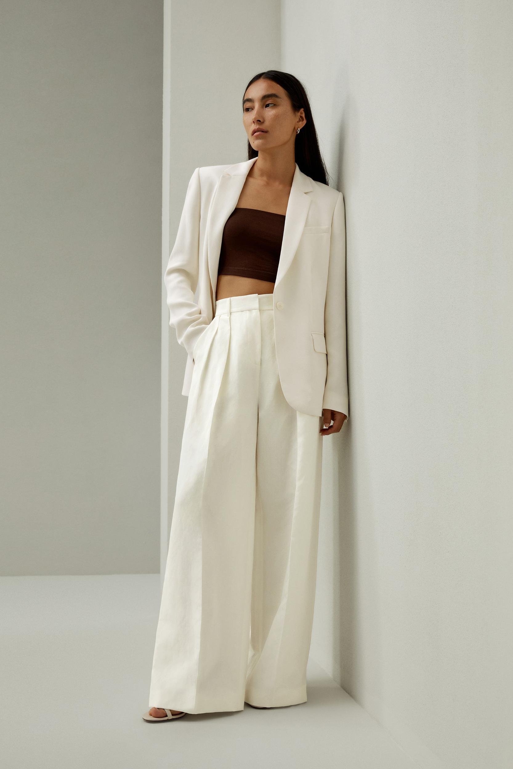 Front-Pleated Silk-Linen Blend Trousers Product Image