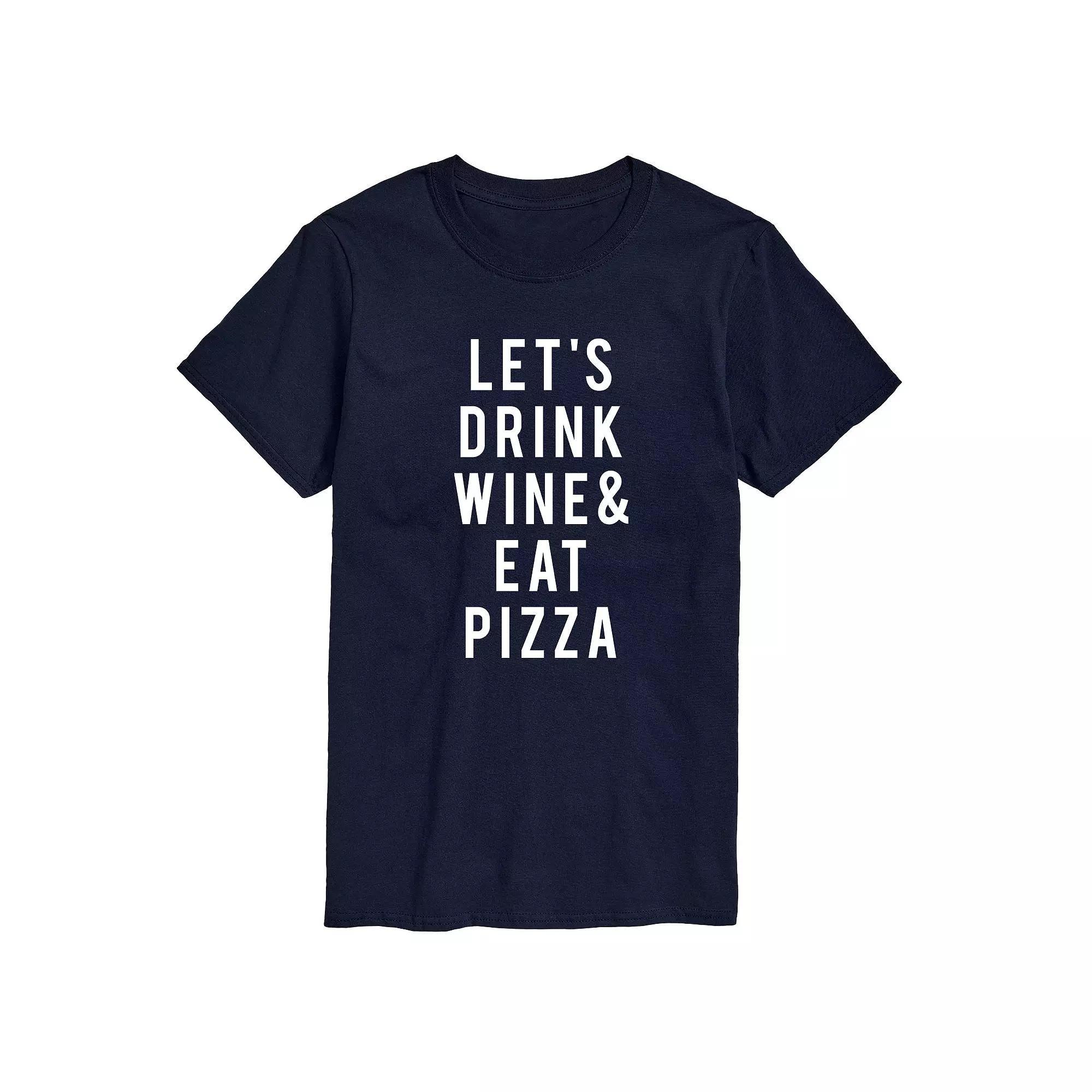 Men's Lets Drink Wine And Eat Pizza Graphic Tee, Size: Small, Blue Product Image