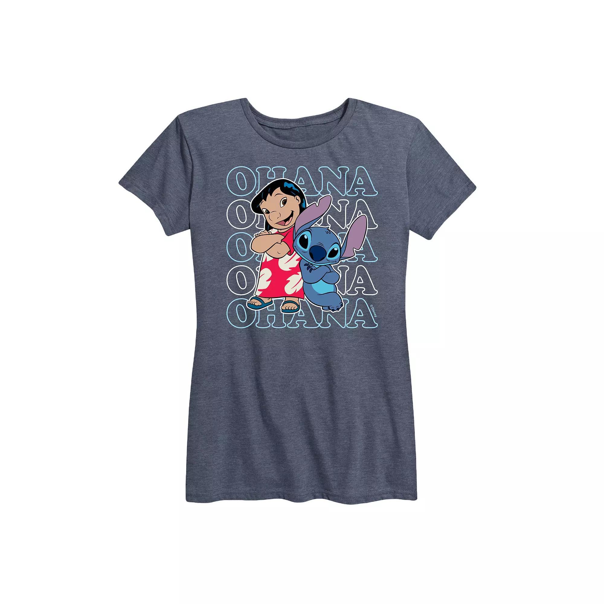 Disney's Lilo & Stitch Women's Ohana Repeated Graphic Tee, Size: XXL, Blue Product Image